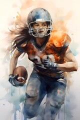 female american football athletes, in watercolor style. generative ai