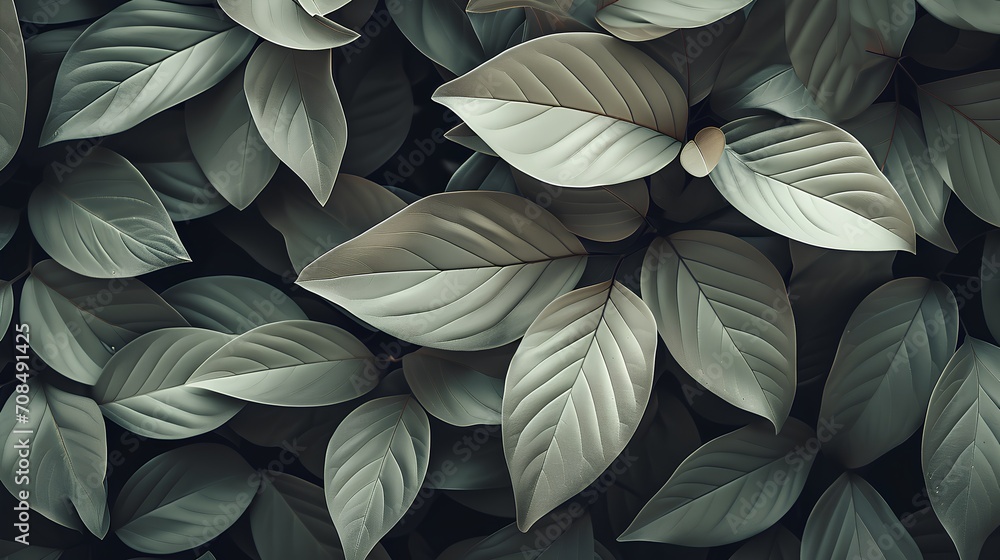 Poster background of abstract leaves with a focus on aesthetic minimalism. the composition features a dark 