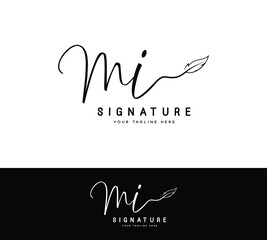 MI M I handwriting and signature logo template vector.