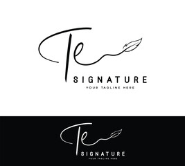 TE T E handwriting and signature logo template vector.