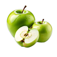 green apple with leaf on transparent background