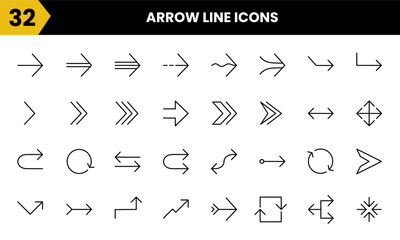 Arrow navigation line vector icon set. For wayfinding, interface, indicator, guide, application and etc. Simple icon graphic symbol design