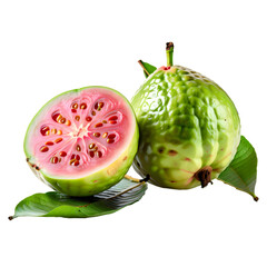 guava fruit with leaf on transparent background