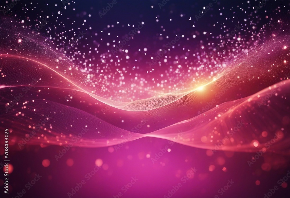 Poster Abstract waving pink particle technology background Abstract wave moving dots flow particles hi-tech