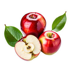 red apple with leaf on a transparent background