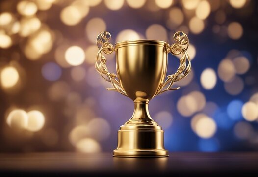 Achievement success in education awards concept Golden trophy cup winner on bokeh background Congradulation