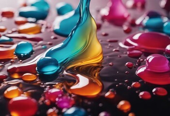 Colorful rainbow paint drops mixed in water Boiling watercolors