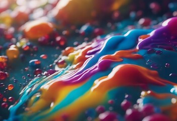 Thick mass of colorful rainbow paint drops mixed in water and ink - obrazy, fototapety, plakaty