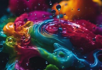 Thick mass of colorful rainbow paint drops mixed in water - obrazy, fototapety, plakaty