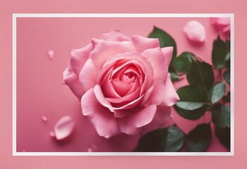 Pink rose petals on pink pale background top view