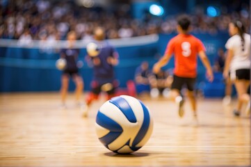 Volleyball match with blurred defocused background