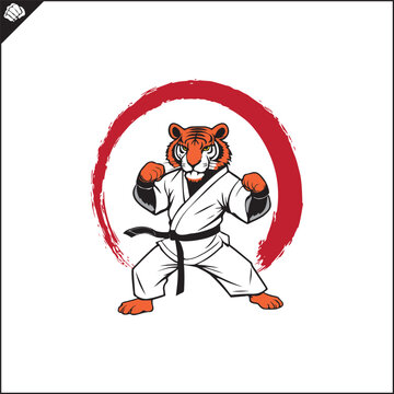 Tiger karate logo cartoon. Graphic logo. Vector EPS