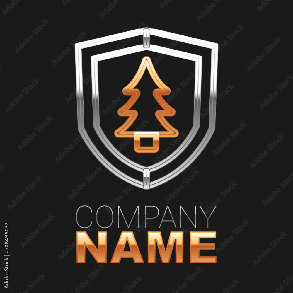 Poster line shield with tree icon isolated on black background. eco-friendly security shield with tree. col
