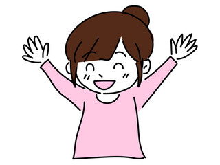 両手をあげて喜ぶ女の子
