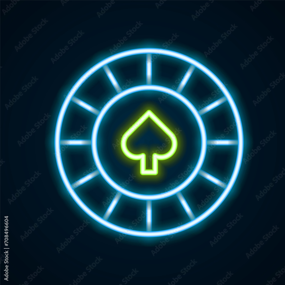 Wall mural Glowing neon line Casino chips icon isolated on black background. Casino gambling. Colorful outline concept. Vector