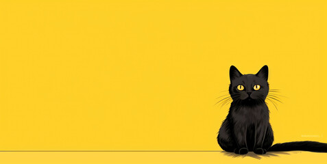 cute black cat pictures on a yellow background