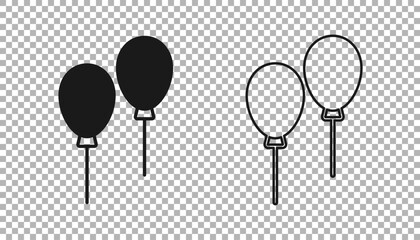 Black Balloons with ribbon icon isolated on transparent background. Vector