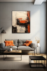 modern bright interior of living room with wall art