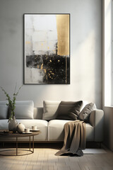 modern bright interior of living room with wall art