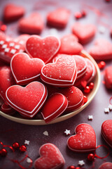 Obraz premium valentine day background with red heart shaped sugar cookies 