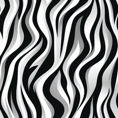Tiger or zebra fur repeating texture. Jungle animal skin stripes. Seamless  black and white monochrome pattern for print  for paper, card, wallpaper, textile, fabric