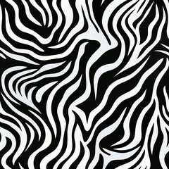 Tiger or zebra fur repeating texture. Jungle animal skin stripes. Seamless  black and white monochrome pattern for print  for paper, card, wallpaper, textile, fabric