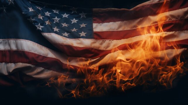 Conceptual image of Burned American Flag isolated with aged appearance and patriotic elements