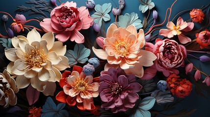 Abstract flowers are painted with vintage-style colors.