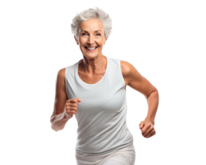 Happy middle-aged woman jogging, cut out