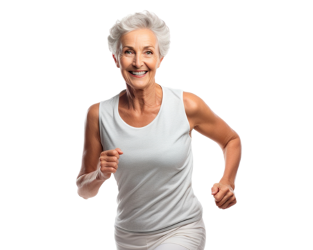 Happy middle-aged woman jogging, cut out - Powered by Adobe