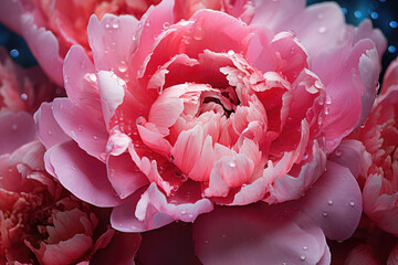 Macro photo of light coral or delicate pink peony