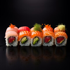 Japanese sushi on a dark background close up