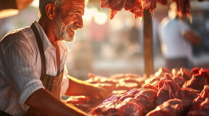Meat seller on the market