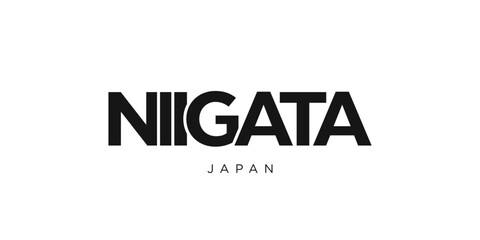 Niigata in the Japan emblem. The design features a geometric style, vector illustration with bold typography in a modern font. The graphic slogan lettering.