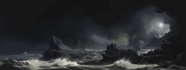 Tempest Tides: A Stormy Sea in Moonlight and Paper