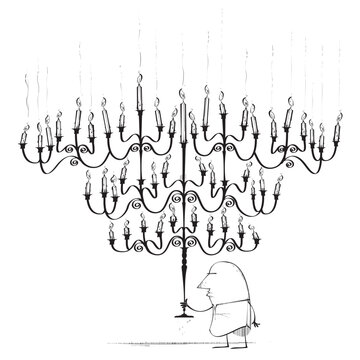 Small man with giant Candleabra