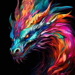 Obraz na płótnie Canvas Brightly colored dragon drawings for making logos and various designs dark background