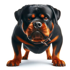 full body Angry disgruntled Rottweiler dog Isolated on white background. ai generative
