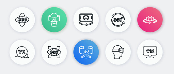 Set line 360 degree view, Virtual reality, glasses, 3d modeling, and icon. Vector