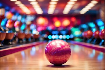 Colorful bowling ball, blurred defocused background