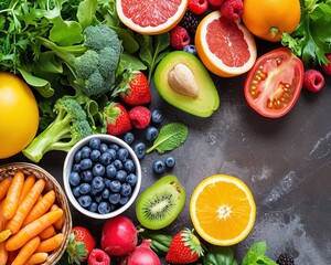 Promoting a Healthier Lifestyle - Balance in Nutrition, Exercise, and Sleep, Diversity in Nutrition, Hydration, and Activities, Healthy Eating with Fresh Fruits background