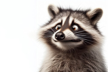 Humorous raccoon with strange facial expressions Isolated on white background. ai generative