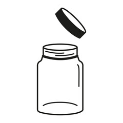 Hand drawn empty glass jar with open lid clipart doodle illustration, line art