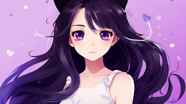 cute cartoon character kawaii anime girl with purple hair