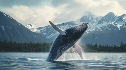 Humpback Breaching and Jumping Out of the Water.