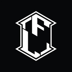 FL Logo monogram hexagon shield shape up and down with sharp corner isolated style design