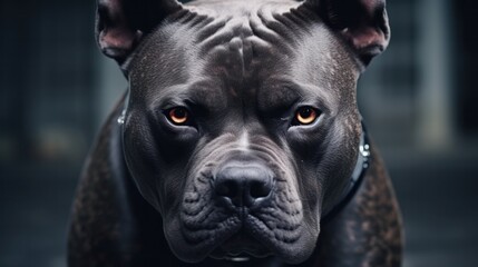 Illustration of an Aggressive American Bully Dog with a Tattooed Face and Terrier Features Ready to Attack as a Vectorized Pet Animal Image.