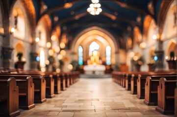 Fototapeta premium Interior of church , blurred defocused background