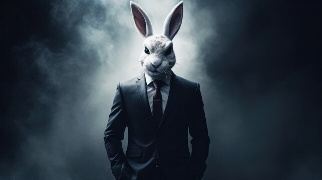 Furious Rabbit-Human Hybrid Illustration Depicting Anger and Artificial Intelligence