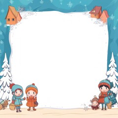 Obraz premium Children's cartoon text copy space greeting card template with winter snow theme